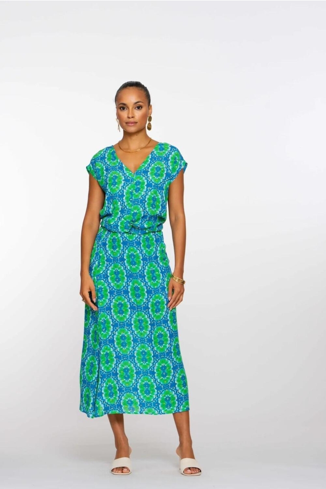 MIDI ROK MET TILE DESSIN EN LUREX 56315 20 000625 BLUE/GREEN